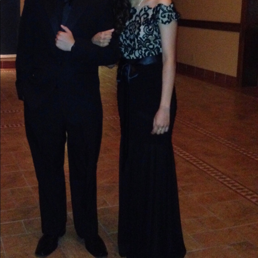 Black off the shoulder formal dress with lace